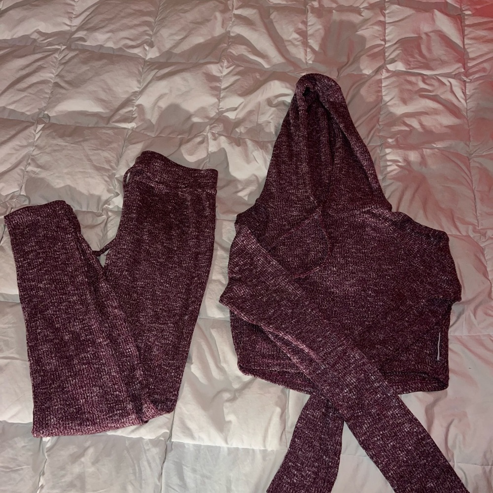 Maroon Knit Hoodie and Pants Set